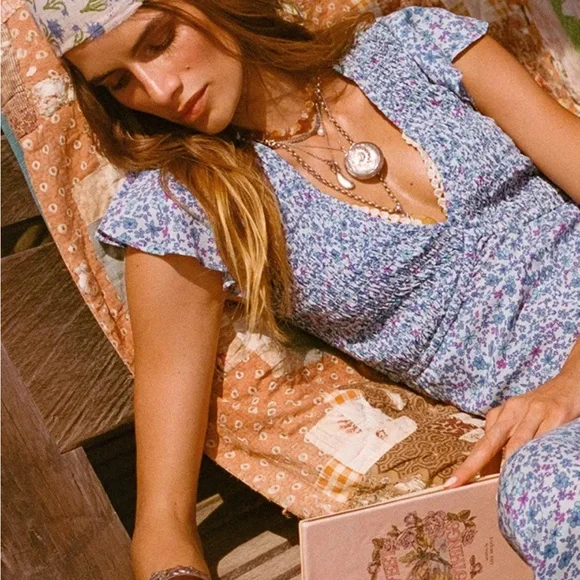 Spell Love Jetty Shirred Jumpsuit in Blue Nirvana - Picture 2 of 10